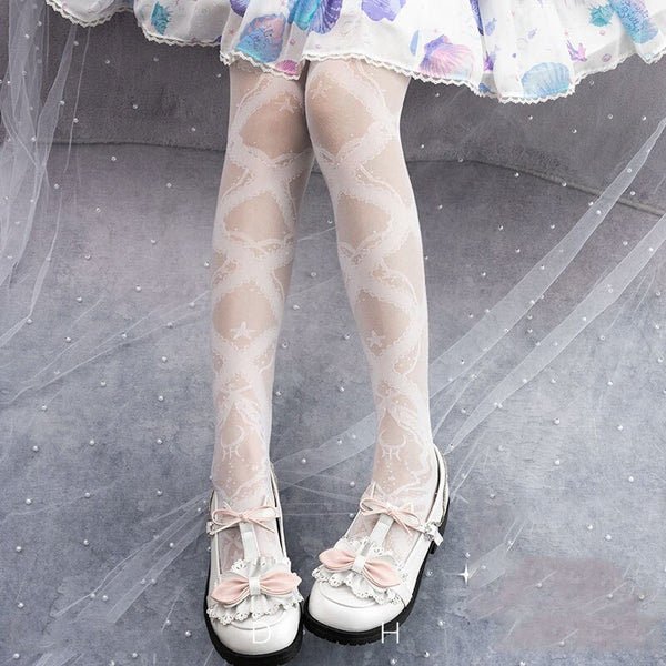 Starfish & Sand ~ Sweet Lolita Tights Patterned Pantyhose by Yidhra