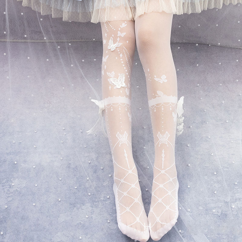 Butterfly at Night ~ Sweet Lolita Tights Sheer Pantyhose for Summer