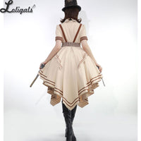 Libra ~ Steampunk Short Sleeve Lolita Dress w. Asymmetrical Hemline