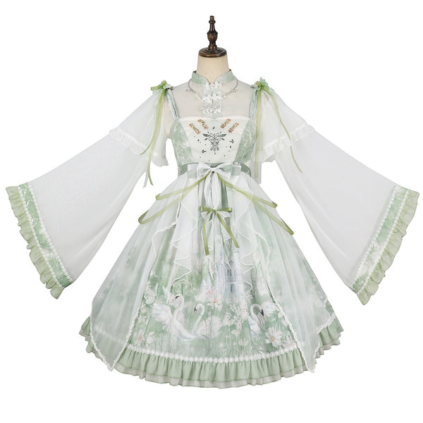 Green Swan Castle ~ Retro Chinese Style Lolita Dress by YLF