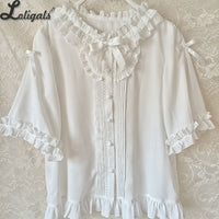 Loose Chiffon Shirt Short Sleeve White Lolita Blouse