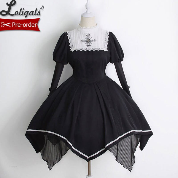 Night Saint ~ Gothic Long Sleeve Asymmetrical Lolita Dress by Alice Girl ~ Pre-order