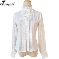 White Long Sleeve Cotton Shirt Stand Collar Lolita Blouse