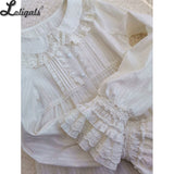 Long Sleeve Lolita Blouse White Cotton Top for Women