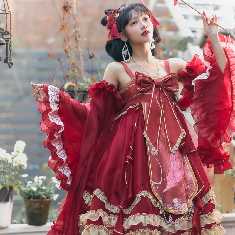 Phoenix under the Moon ~ Retro Style Lolita JSK Dress with Detachable Sleeves Phoenix under the Moon ~ Retro Style Lolita JSK Dress with Detachable Sleeves