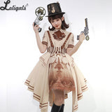 Libra ~ Steampunk Short Sleeve Lolita Dress w. Asymmetrical Hemline