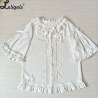 Loose Chiffon Shirt Short Sleeve White Lolita Blouse