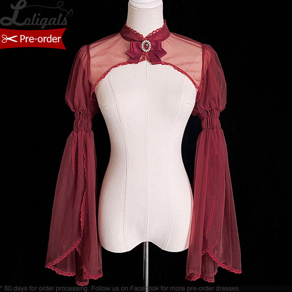 Bleeding Rose ~ Long Flare Sleeve Lolita Top Chiffon Shrug by Alice Girl ~ Pre-order