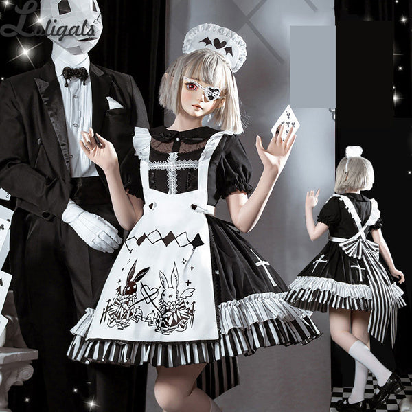 Alice & Bunny ~ Embroidered Short Sleeve Lolita Dress Maid Costume