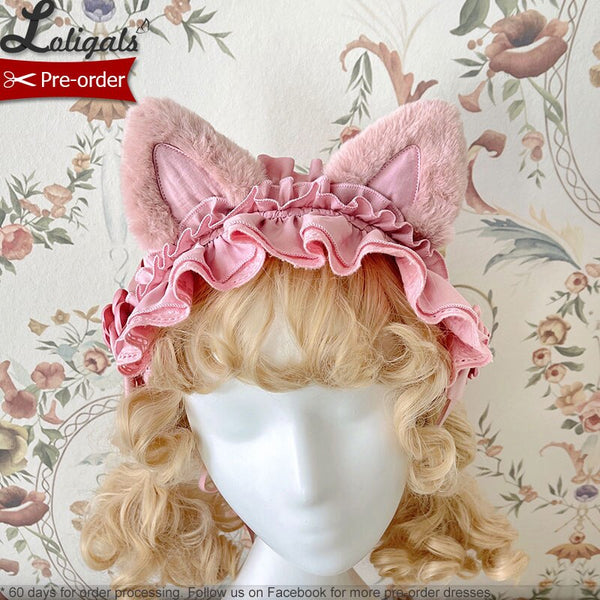 Confused Fox ~ Ruffled Lolita Headpiece w. Cute Ear Decor by Alice Girl ~ Pre-order