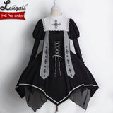 Night Saint ~ Gothic Long Sleeve Asymmetrical Lolita Dress by Alice Girl ~ Pre-order