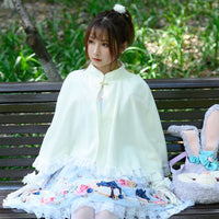 Sweet White Lolita Poncho Top Fleece Cape Cloak