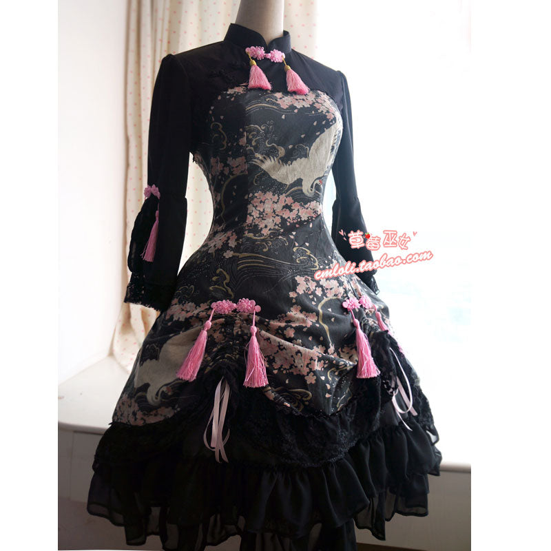 Chinese Style Three Quarter Sleeve Printed Qi-wa Lolita Dress Chinese Style Three Quarter Sleeve Printed Qi-wa Lolita Dress