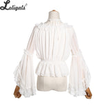 Sweet Women's Chiffon Blouse Flare Sleeve Cross Neck Lolita Top for Summer