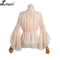 Sweet Women's Chiffon Blouse Flare Sleeve Cross Neck Lolita Top for Summer
