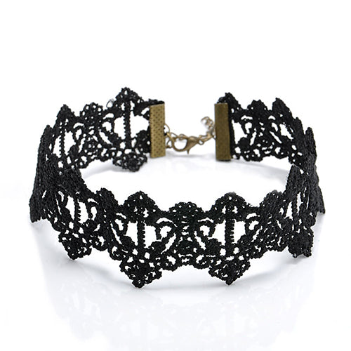 Vintage Gothic Lolita Hollow Black Lace Pendant Choker Collar Necklace